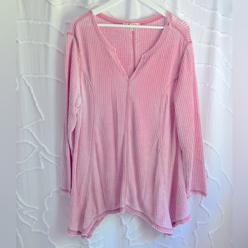 Seven7 Pink Waffle Knit Women's Top